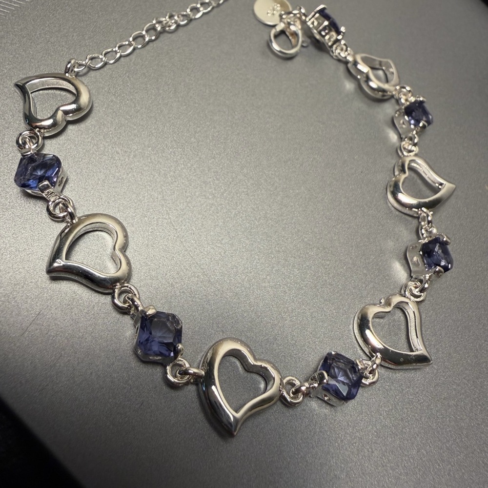 NEW 925 Sterling Silver  Heart Purple Bracelet - Picture 6 of 8